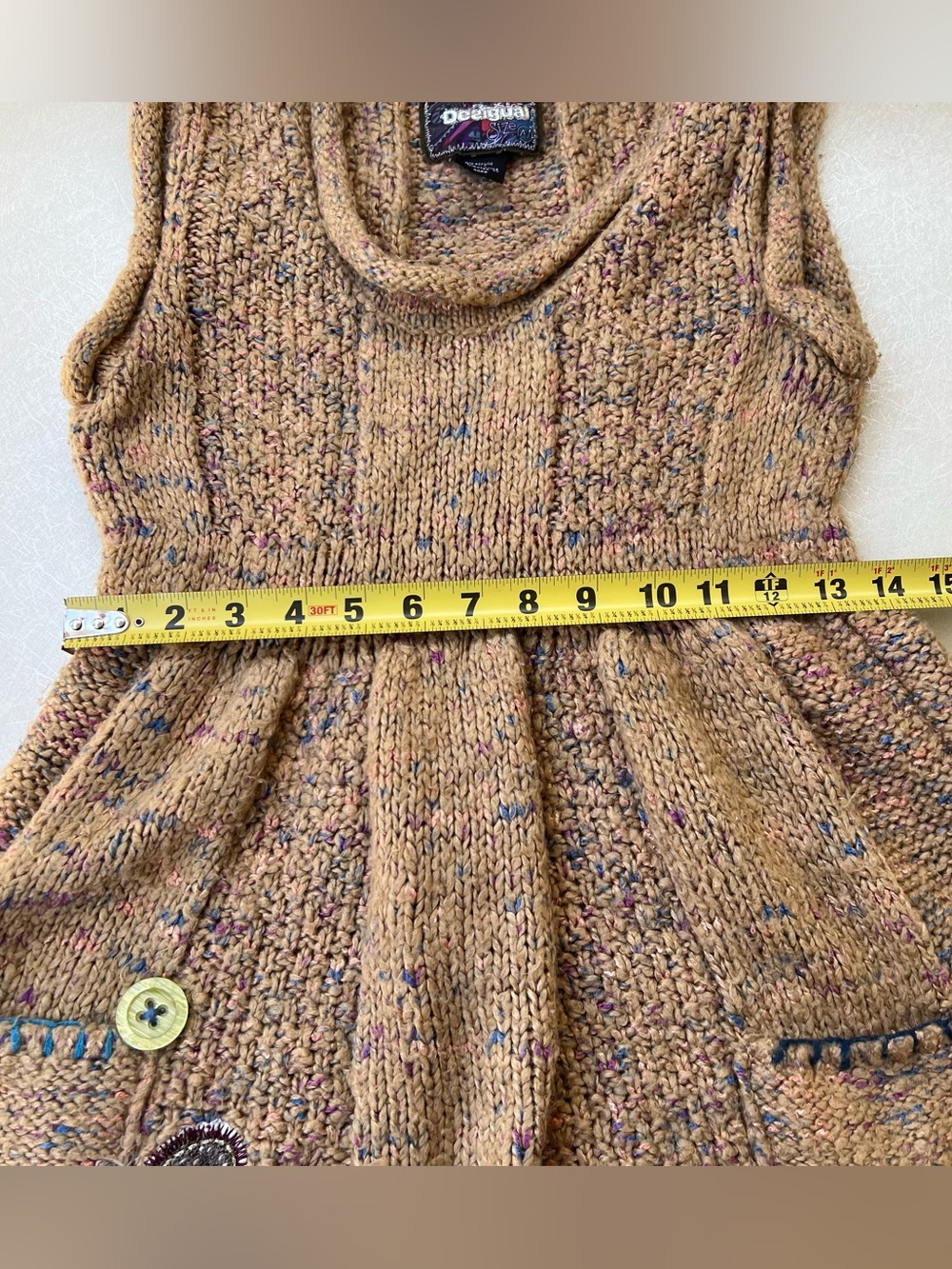 Desigual Tan Knit Sweater with Multicolor Yarn Accents Women’s Medium - Picture 7 of 9